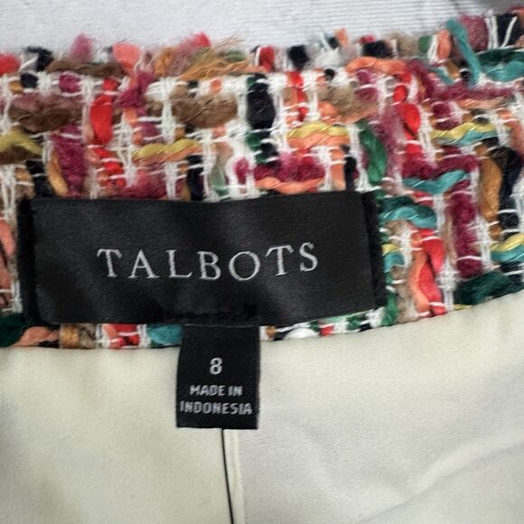 NWT Talbots Candy Tweed Fringe Topper Open Jacket Coat Women 8 Red Multi Pockets - Picture 6 of 13